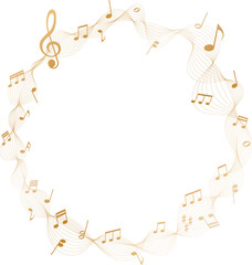 vector illustration of gold colored  sheet music circle frame - musical notes melody