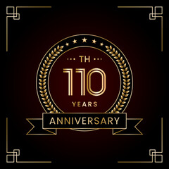 110th Anniversary Logo Design Concept with Laurel wreath for Birthday Celebration Event. Line Art Design, Logo Vector Template