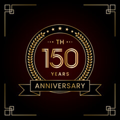 150th Anniversary Logo Design Concept with Laurel wreath for Birthday Celebration Event. Line Art Design, Logo Vector Template