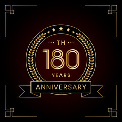 180th Anniversary Logo Design Concept with Laurel wreath for Birthday Celebration Event. Line Art Design, Logo Vector Template