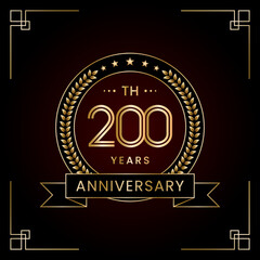 200th Anniversary Logo Design Concept with Laurel wreath for Birthday Celebration Event. Line Art Design, Logo Vector Template