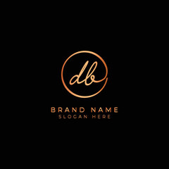D, B, DB Initial letter handwritten and signature vector logo. Business template in round shape line art