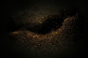 Golden particles and dots on a black grunge background. Space abstract design. Generative AI