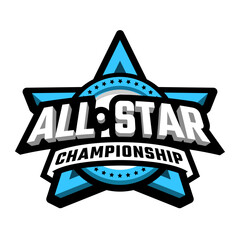 All star championship inscription on the background of a star logo, emblem. Vector illustration. - 562087617