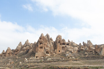 Mountains with cave houses at Goreme national park Turkey, Cappadocia