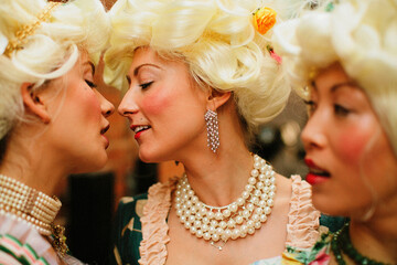 Women in Victorian themed party.