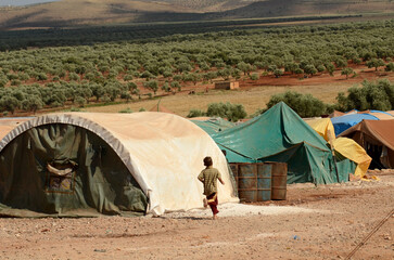 Atmeh Refugee Camp, Idlib, Syria. June 19th 2013. .Internally displaced child Syrian refugees in...