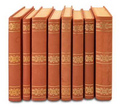 Brown vintage books with golden decorations cut out on transparent