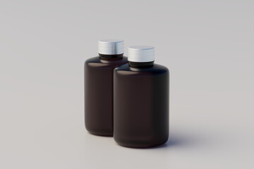 Cold Brew Coffee Amber. Brown Small Glass Bottle Packaging Mockup multiple Bottles. 3D Rendering
