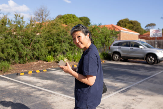 Nurse walking in the parking lot