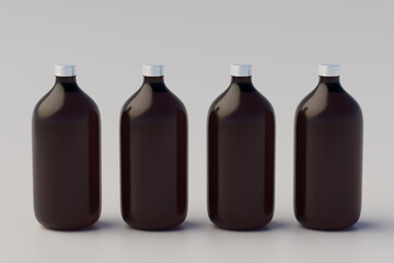 Minimalistic concept. Cold Brew Coffee Amber. Brown Large Glass Bottle Packaging Mockup. Multiple Bottles. Blank Label. 3D Rendering