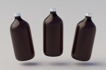 Minimalistic concept. Cold Brew Coffee Amber. Brown Large Glass Bottle Packaging Mockup. Multiple Bottles. Blank Label. 3D Rendering