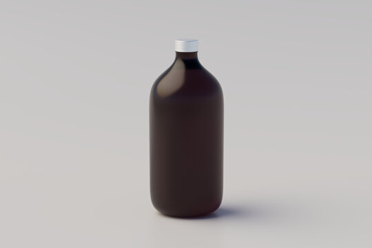 Minimalistic concept. Cold Brew Coffee Amber. Brown Large Glass Bottle Packaging Mockup. Simple Bottles. Blank Label. 3D Rendering