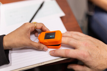 close up shot of an oximeter used in the clinic for checking the patient's pulse