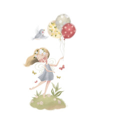 Cute and beautiful hand painted watercolor fairy, mystic and whimsical, enchanted forest creature. Childrens book fairytale, tale illustration, clipart