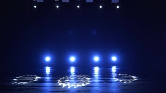 Stage lighting in the studio. Professional concert light on stage. Prerequisites for various projects. Lighting equipment in a nightclub. The concept of nightlife, music, entertainment and technology.