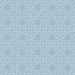 Seamless light blue and white geometric background for your designs. Modern vector ornament. Geometric abstract pattern