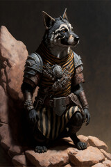 Fototapeta na wymiar Striped Hyena, Action Figure, Generative AI, Illustration