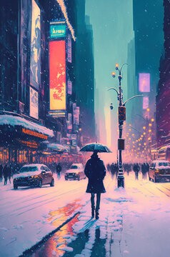 Picture New York under the snow. Generative AI.