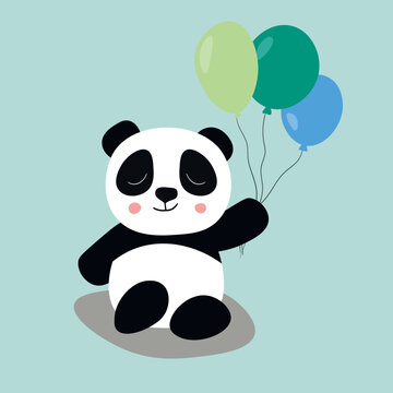 Cute panda baby isolated on color background. Funny asian animals. Card, postcards for kids. Little bear child smiling. Flat vector illustration for banner, card, wallpaper, poster