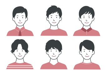笑顔の男性アイコンセット 髪型色々バリエーション ピンク