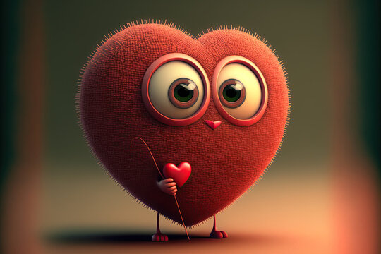 Cute valentines heart. Valentines day card. Adorable heart cartoon character