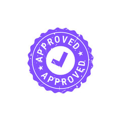 Approved blue grunge circle rubber seal stamp. Flat vector illustration isolated on white background.