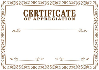 A4 size vintage style certificate vector design with hand drawn flourish swirl frame. Vintage diploma border frame template illustration to use in invitation, card, calligraphy, retro design projects.