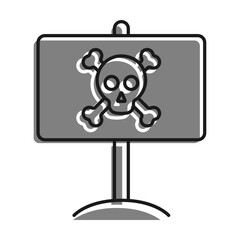 Linear icon, sign plate with skull and crossbones. Hazard symbol, minefield designation. Simple black and white vector isolated on white background