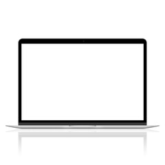 Mockup of open empty screen laptop isolated on white background