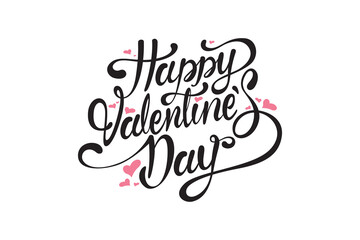 Happy Valentine's Day Text Design, Vector Black and white, Handwriting, Banner With Pink Heart