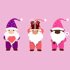 Cartoon cute gnomes with gifts
