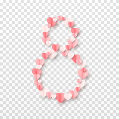 Vector multicolored paper hearts png. Paper confetti in the form of 8 png. Paper elements png. Hearts for March 8, Mother's Day.