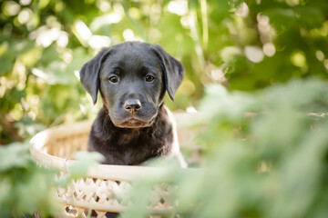 Labrador Welpe im Garten, Sommer