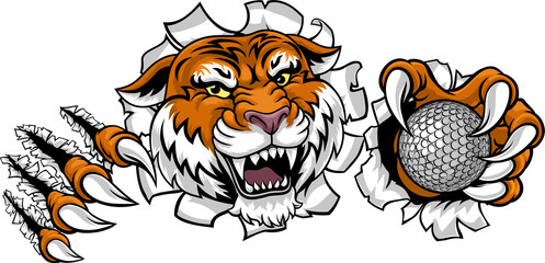 Tiger Golf Ball Sports Team Cartoon Animal Mascot