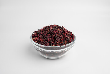 roselle plant Red hibiscus plant in a plate on a white background
