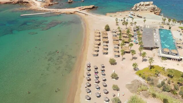 The sandy beach Koumbara in Ios island, Greece