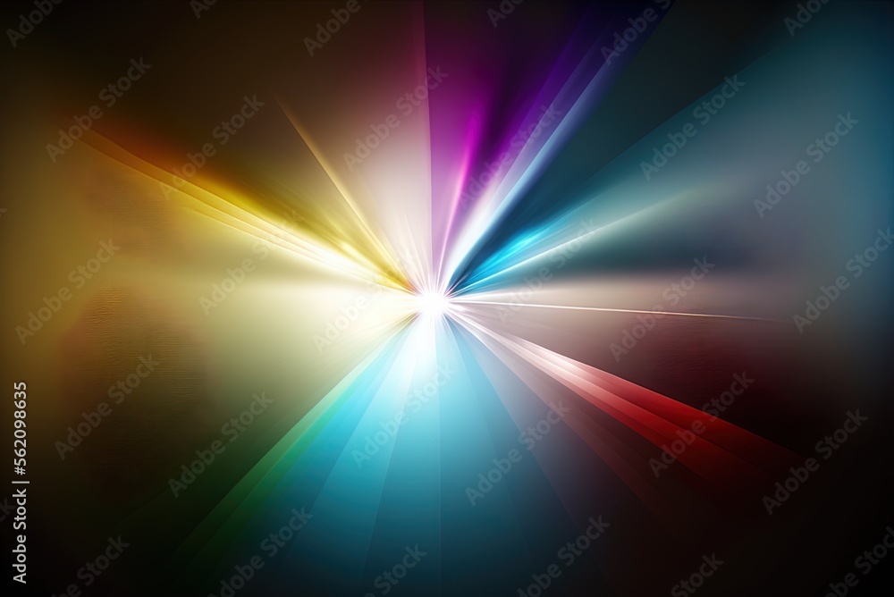Poster luminous rays emanate from the backdrop, and the rainbow's colors burst into view. generative ai