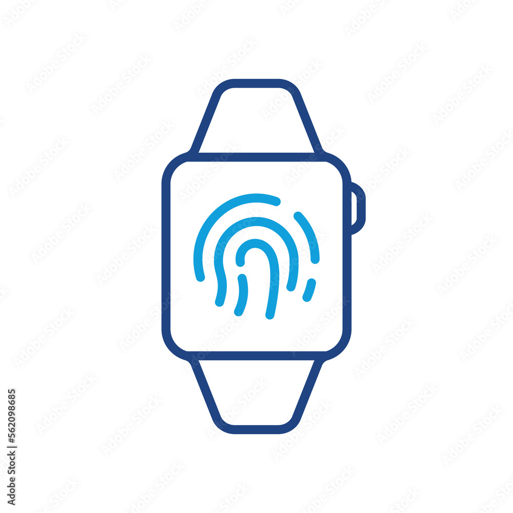 Poster smart watch with fingerprint identification technology color line icon. touch id in smartwatch linea