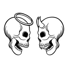 Skull angel and Skull Devil isolated vector