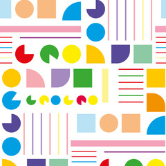 geometric pattern of shapes of circles and squares, lines on a transparent background. Vector seamless abstract background