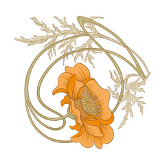 Decorative flowers and leaves in art nouveau style, vintage, old, retro style. Clip art, set of elements for design Vector illustration. © Elen  Lane