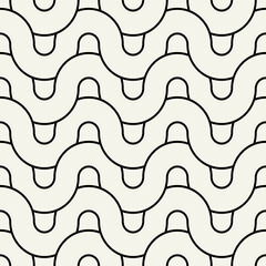 Seamless pattern. Geometric linear thin striped ornament. Stylish monochrome background. Vector repeating texture with winding linear tapes.