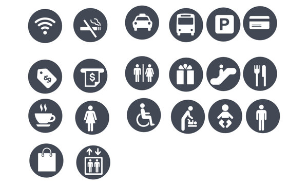 Public and Shopping Mall Icons Set vector design 