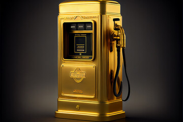 Gas pump made of gold representing high prices in petrol, generative AI