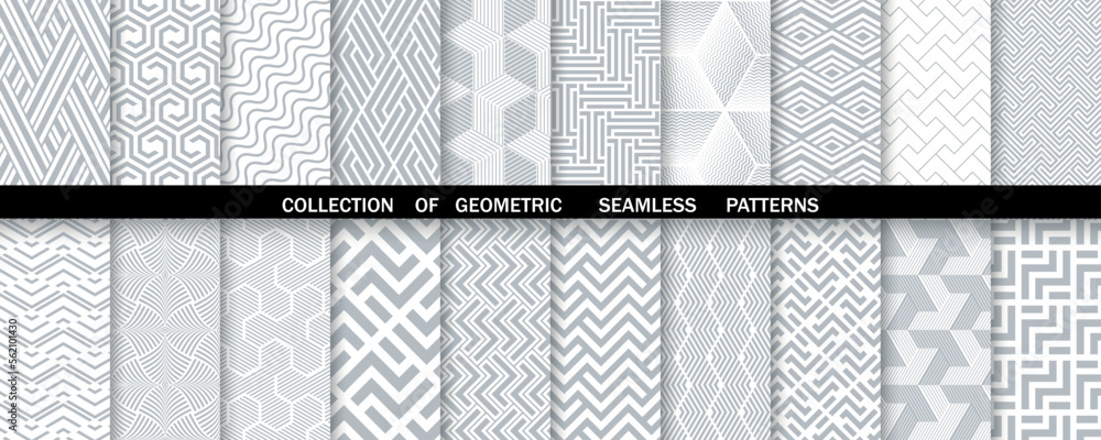 Aufkleber Geometric set of seamless gray and white patterns. Simpless vector graphics.