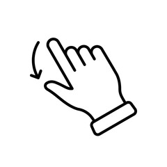 Obraz premium Hand Finger Swipe and Drag Down Line Icon. Pinch Screen, Rotate on Screen Linear Pictogram. Gesture Slide Down Outline Icon. Editable Stroke. Isolated Vector Illustration