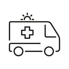Ambulance Line Icon. Emergency Car Linear Pictogram. Urgent Medical Help Outline Icon. Paramedic's Transport for First Aid Service Symbol. Editable Stroke. Isolated Vector Illustration