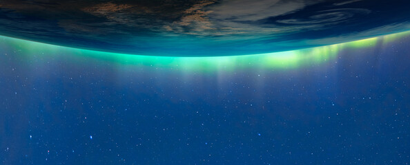 Aurora australis under the planet Earth 