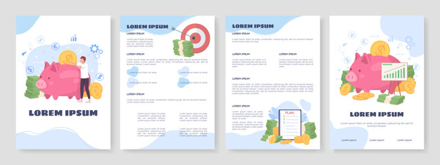 Fototapeta na wymiar Savings plan flat vector brochure template. Booklet, leaflet printable flat color designs. Editable magazine page, reports kit with text space. Sigmar One, Comfortaa, Balsamiq Sans fonts used